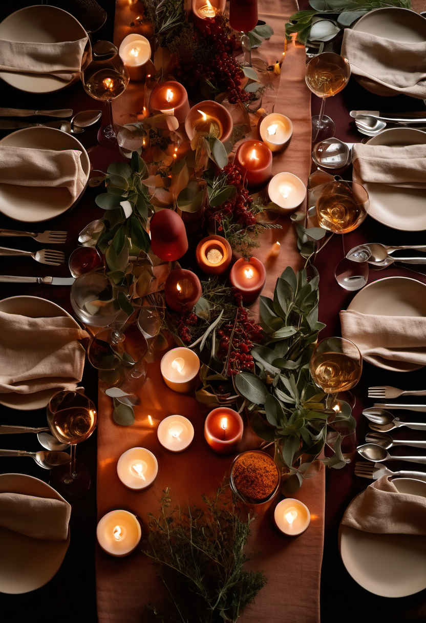 long candlelit dinner table from above
